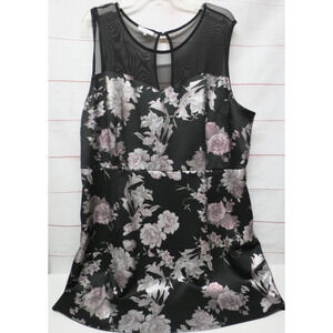 Maurices Plus Size 2 2X Black & Metallic Pink Floral Cocktail Dress w/ Sheer Top